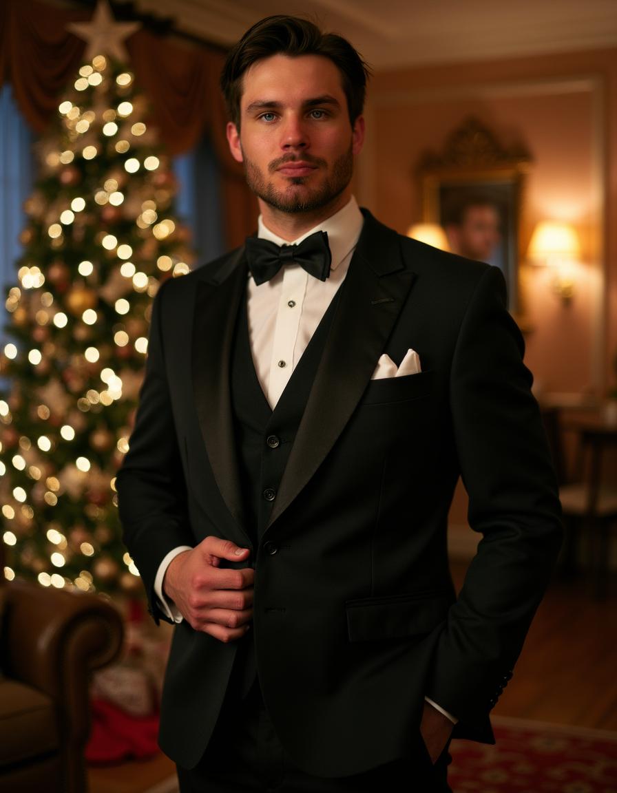 Cute boy profile picture with christmas tree
